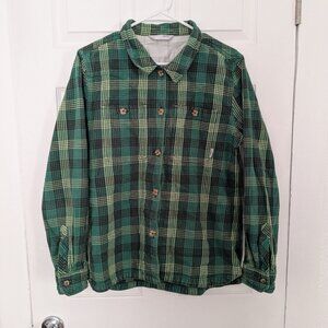 Stio Hutkeeper Flannel Plaid Shirt Button Down Womens Large Green Organic Cotton